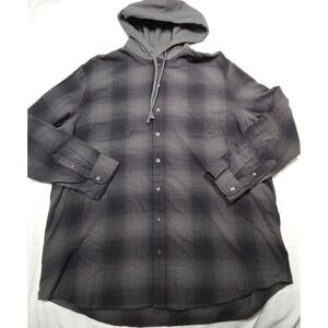 Foundry Supply Co Plaid Flannel‎ Hoodie Shirt Shacket Dark Charcoal 2XLT New